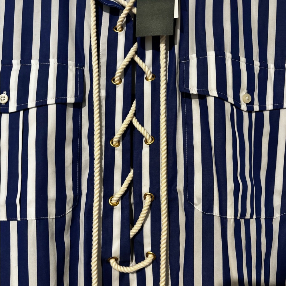Ralph Lauren Navy and White Striped Button Down Shirt - Picture 2 of 5